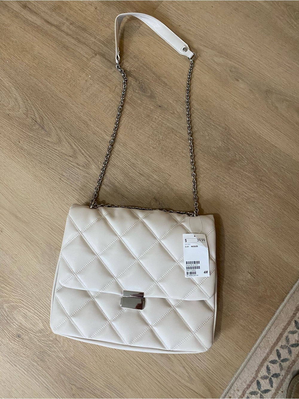 H&M Quilted Cream Shoulder Bag with Silver Chain
